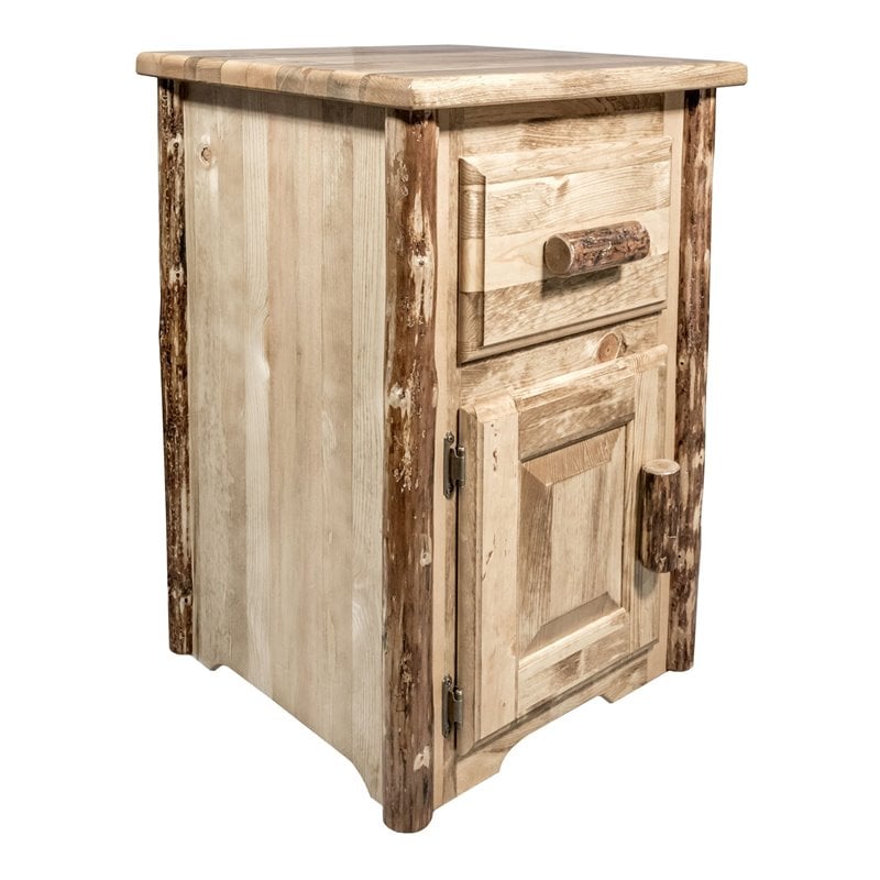 Montana Woodworks Glacier Country Wood End Table with Drawer and Door in Brown