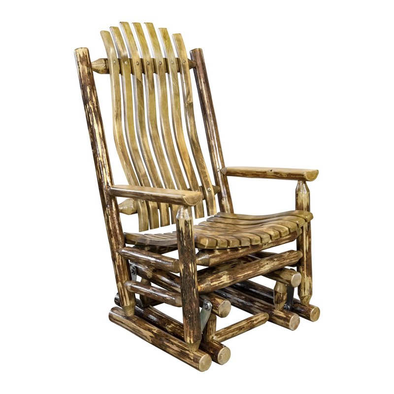 Montana Woodworks Glacier Country Wood Glider Rocker in Brown Lacquered