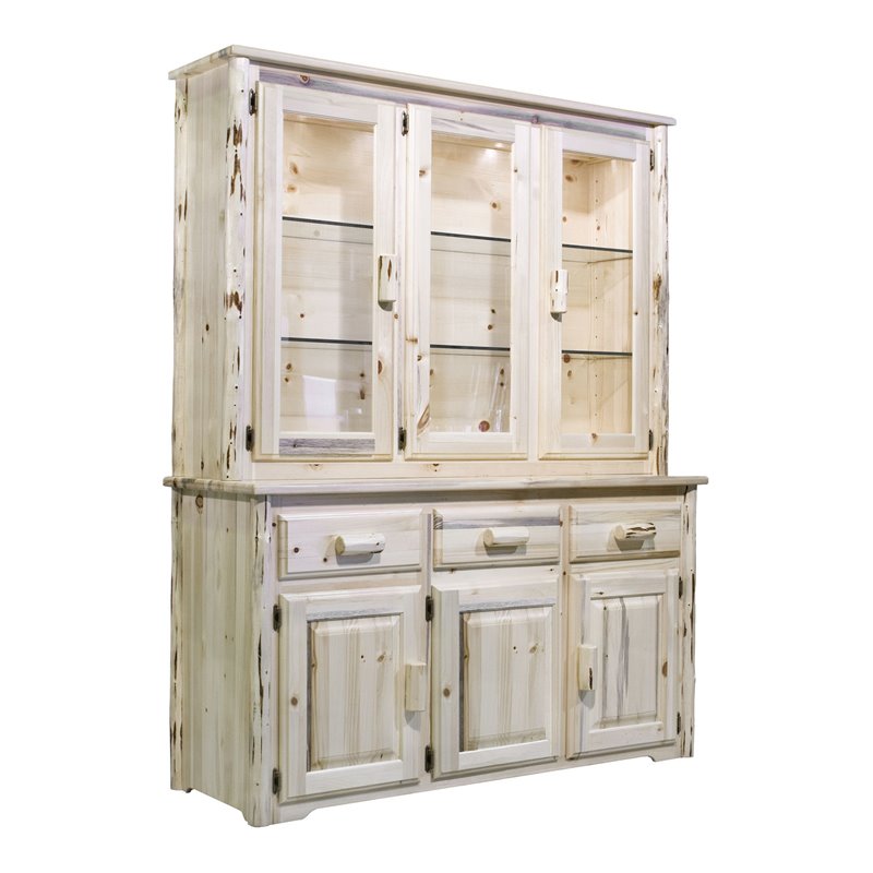 Montana Woodworks Hand-Crafted Transitional Wood China Hutch in Natural
