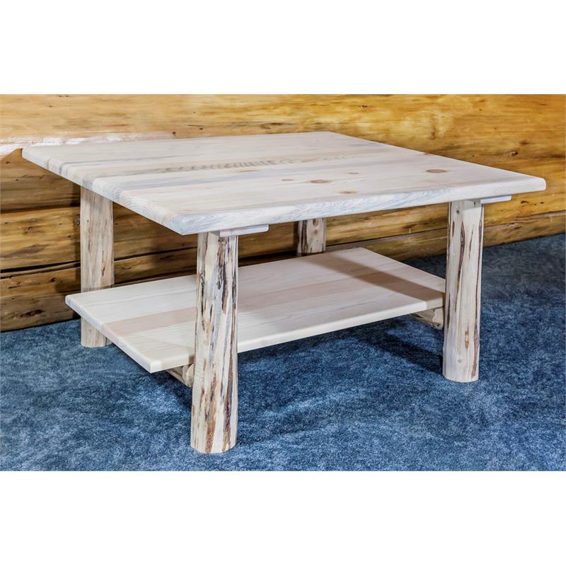Montana Woodworks Transitional Solid Wood Cocktail Table with Shelf in Natural