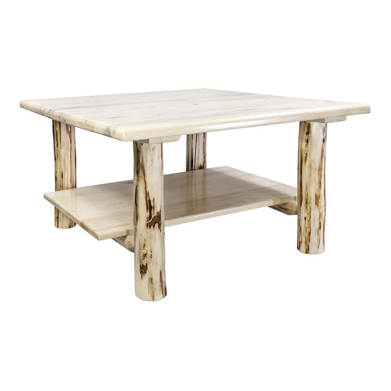 Montana Woodworks Transitional Solid Wood Cocktail Table with Shelf in Natural