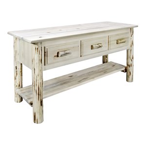 Montana Woodworks Wood Console Table with 3-drawer in Natural Lacquered