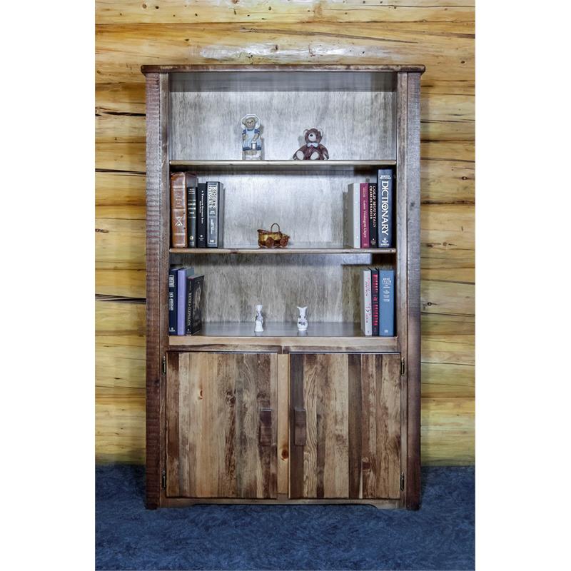 Montana Woodworks Homestead Wood Bookcase with Storage in Brown Lacquered