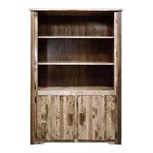 montana woodworks homestead wood bookcase with storage in brown lacquered
