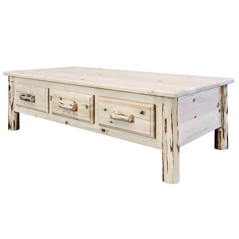 Montana Woodworks Large 6 Drawers Wood Coffee Table in Natural