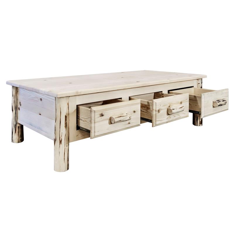 Montana Woodworks Large 6 Drawers Wood Coffee Table in Natural