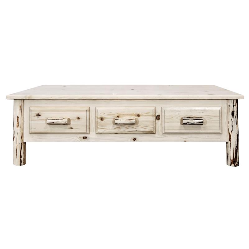 Montana Woodworks Large Wood Coffee Table with 6-drawer in Natural