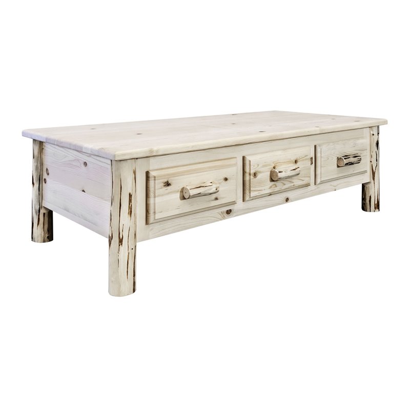 Montana Woodworks Large Wood Coffee Table with 6-drawer in Natural