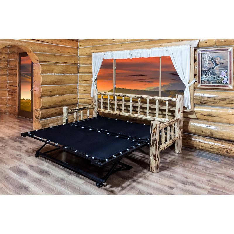 Montana Woodworks Solid Wood Day Bed with Pop Up Trundle Bed in Natural