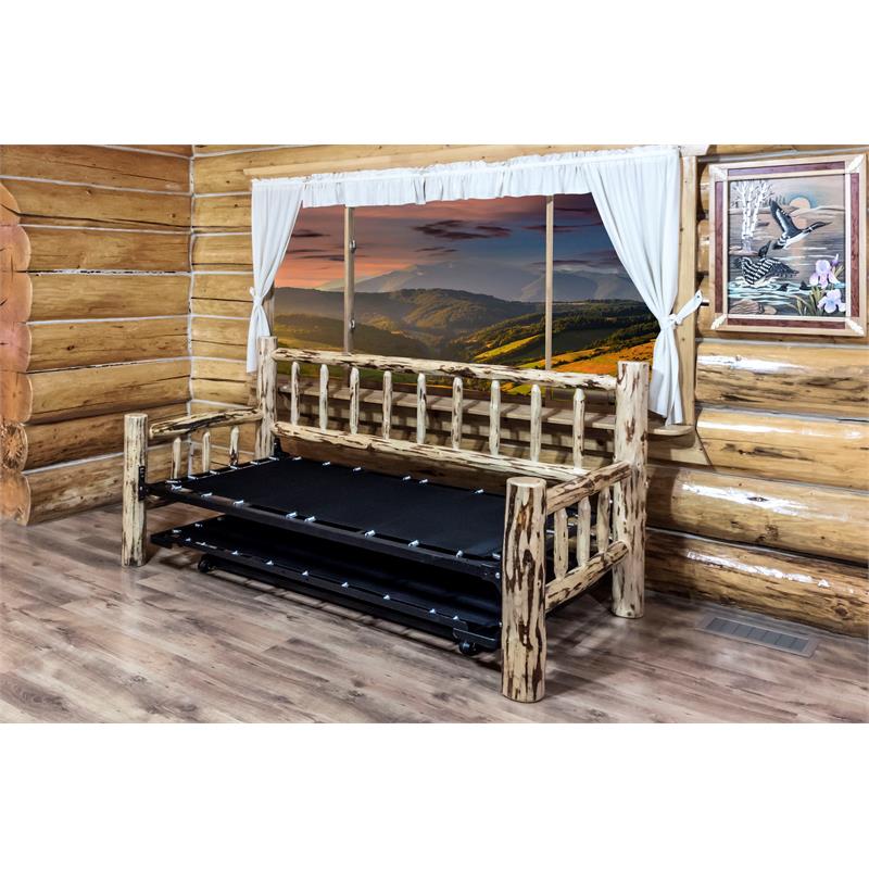 Montana Woodworks Wood Day Bed with Pop Up Trundle Bed in Natural