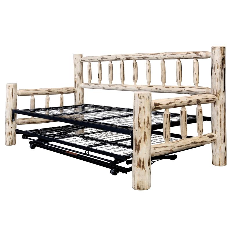 Montana Woodworks Wood Day Bed with Pop Up Trundle Bed in Natural