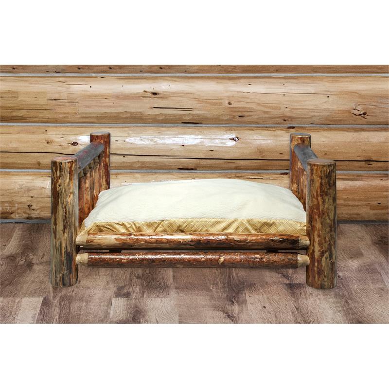 Montana Woodworks Glacier Country Large Wood Pet Feeder with Mattress in Brown