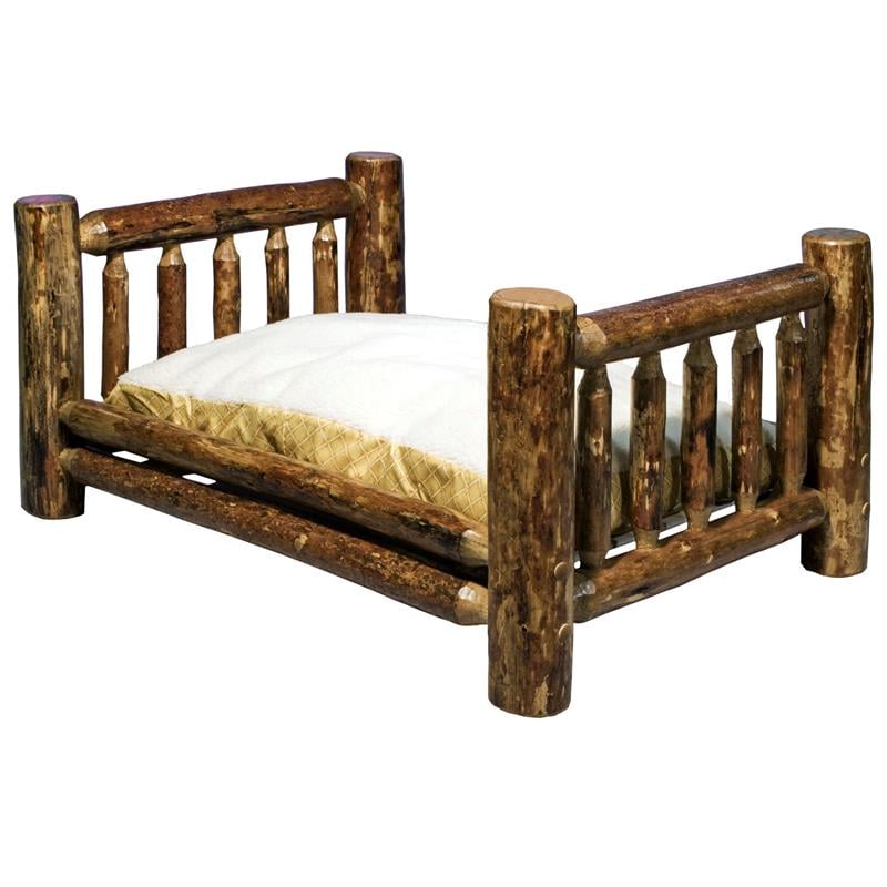 Montana Woodworks Glacier Country Large Wood Pet Feeder with Mattress in Brown