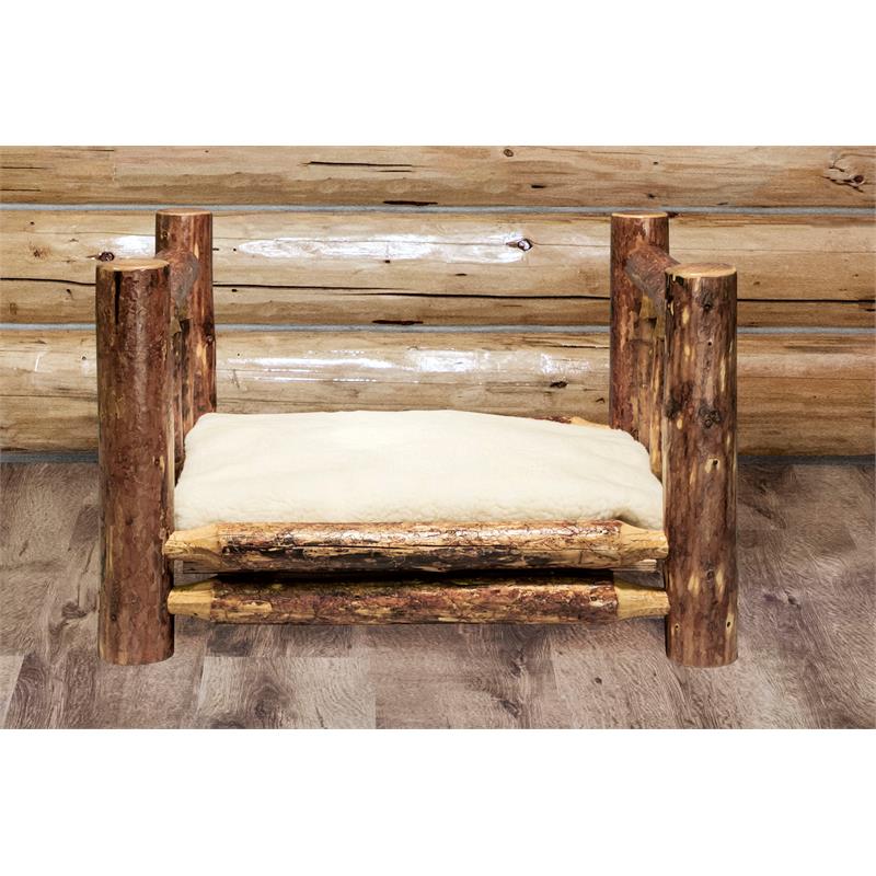 Montana Woodworks Glacier Country Small Wood Pet Feeder with Mattress in Brown