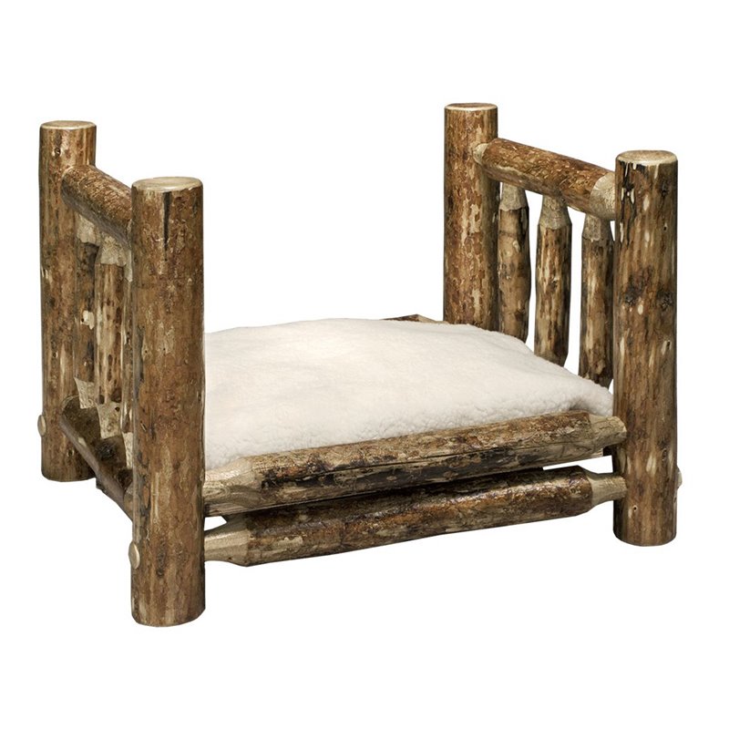 Montana Woodworks Glacier Country Small Wood Pet Feeder with Mattress in Brown