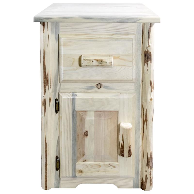 Montana Woodworks Left Hinged Wood End Table with Drawer and Door in Natural