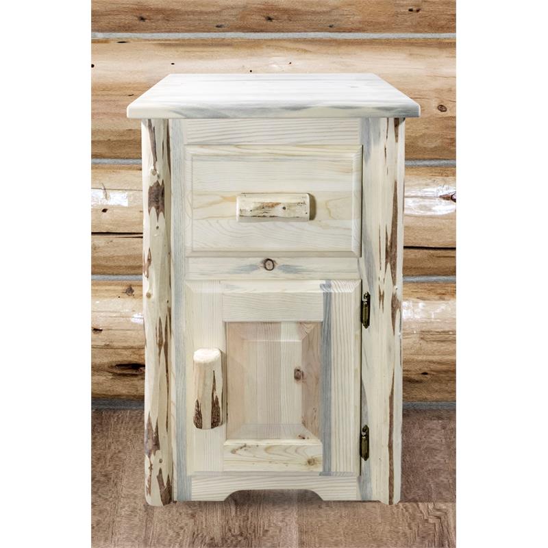 Montana Woodworks Solid Wood End Table with Drawer and Door in Natural
