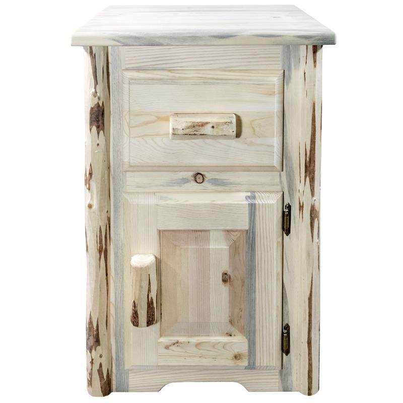 Montana Woodworks Right Hinged Wood End Table with Drawer and Door in Natural