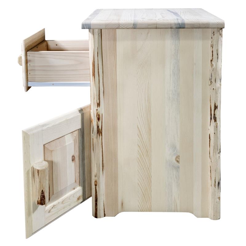 Montana Woodworks Right Hinged Wood End Table with Drawer and Door in Natural