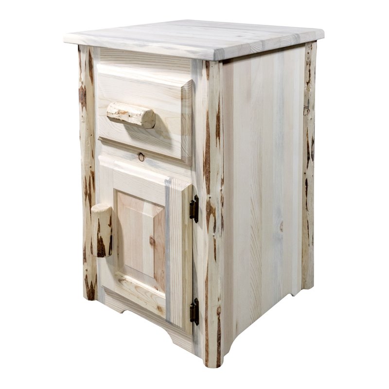 Montana Woodworks Right Hinged Wood End Table with Drawer and Door in Natural