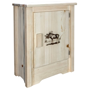 montana woodworks homestead wood accent cabinet with moose design in natural