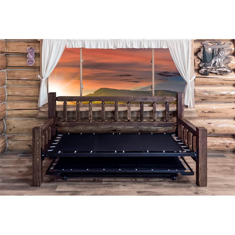 Montana Woodworks Homestead Wood Day Bed with Pop Up Trundle Bed in Brown