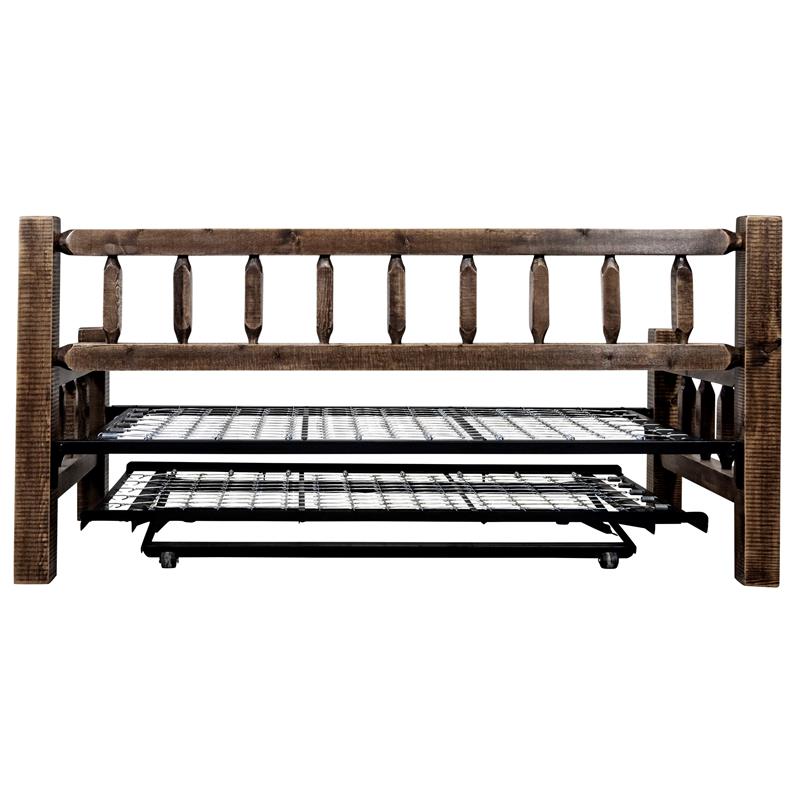 Montana Woodworks Homestead Wood Day Bed with Pop Up Trundle Bed in Brown