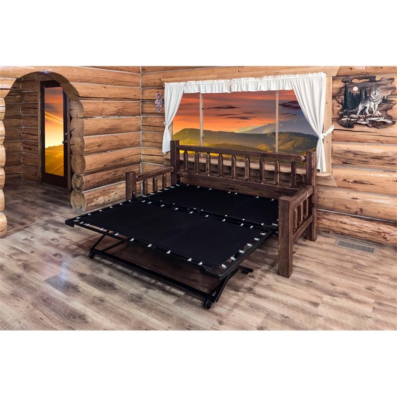 Montana Woodworks Homestead Wood Day Bed with Pop Up Trundle Bed in Brown