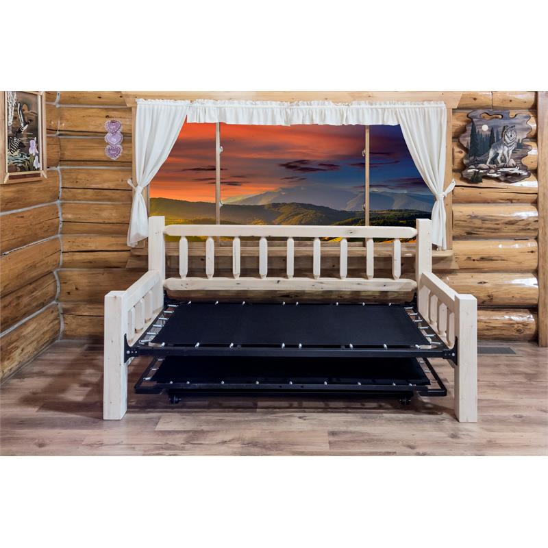 Montana Woodworks Homestead Wood Day Bed with Pop Up Trundle Bed in Natural