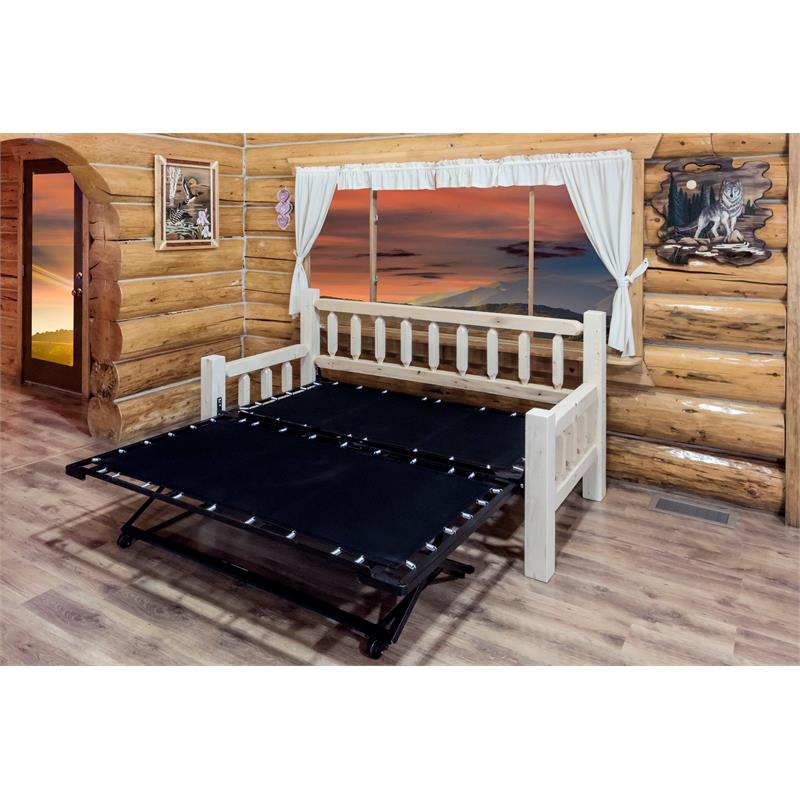 Montana Woodworks Homestead Wood Day Bed with Pop Up Trundle Bed in Natural
