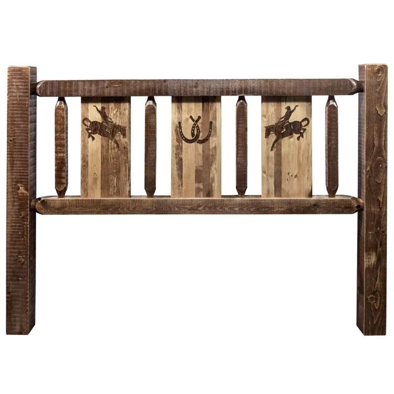 Montana Woodworks Homestead Wood Queen Headboard with Bronc Design in Brown