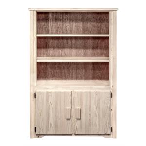 montana woodworks homestead wood bookcase with storage in natural lacquered