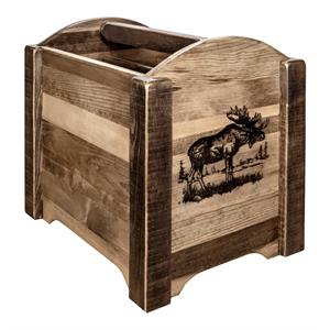 montana woodworks homestead wood magazine rack with moose design in brown