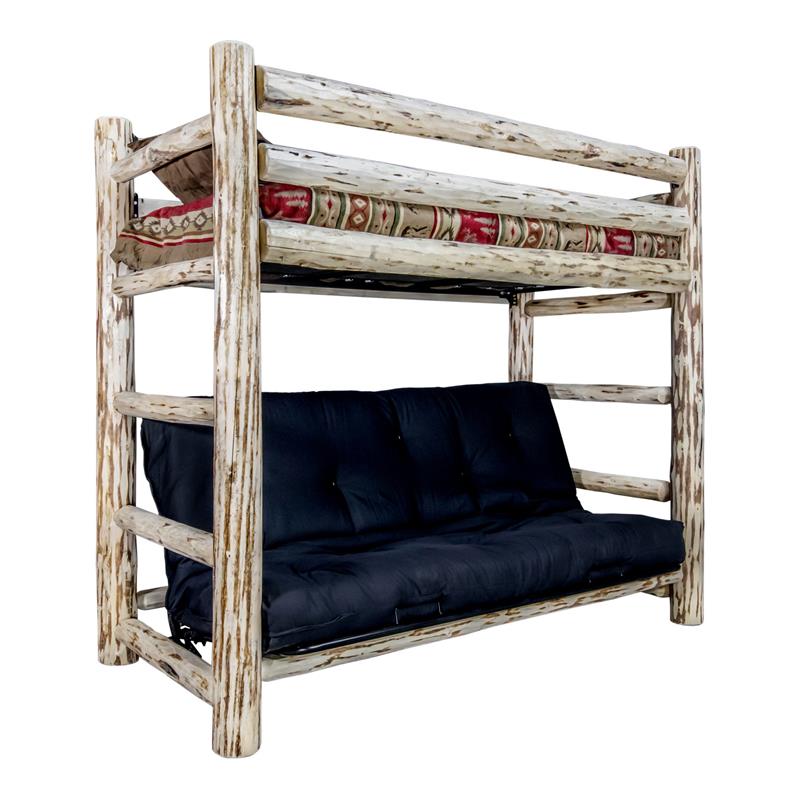 Montana Woodworks Solid Wood Twin Bunk Bed over Full Futon Frame in Natural