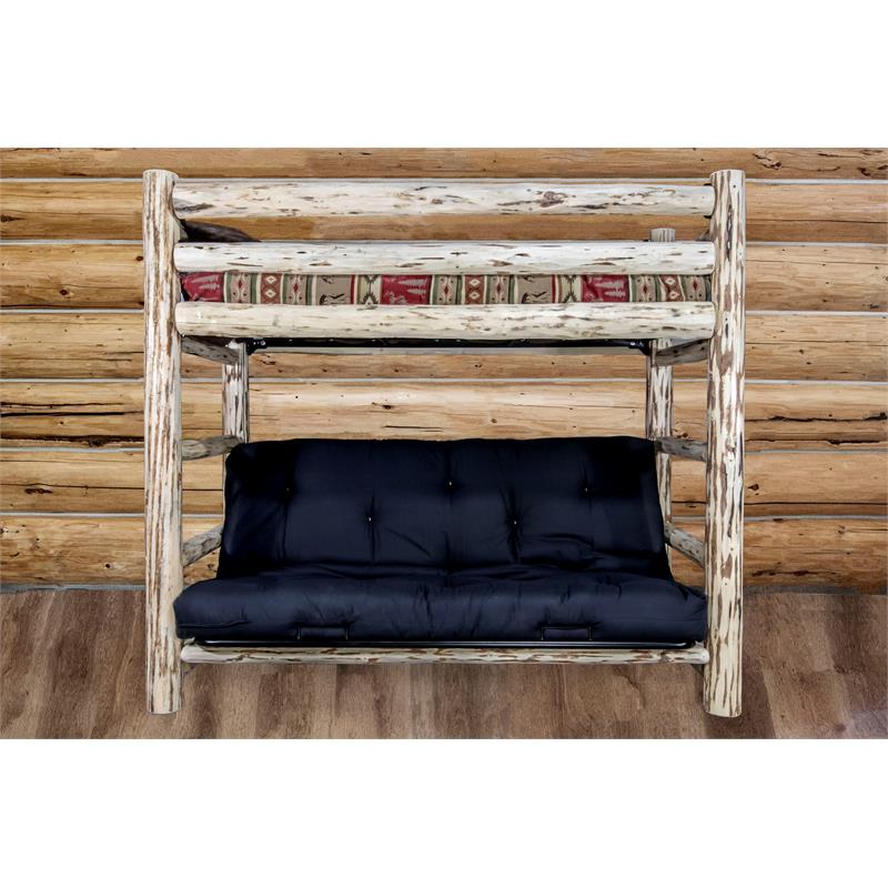 Montana Woodworks Wood Twin Bunk Bed over Full Futon Frame in Natural