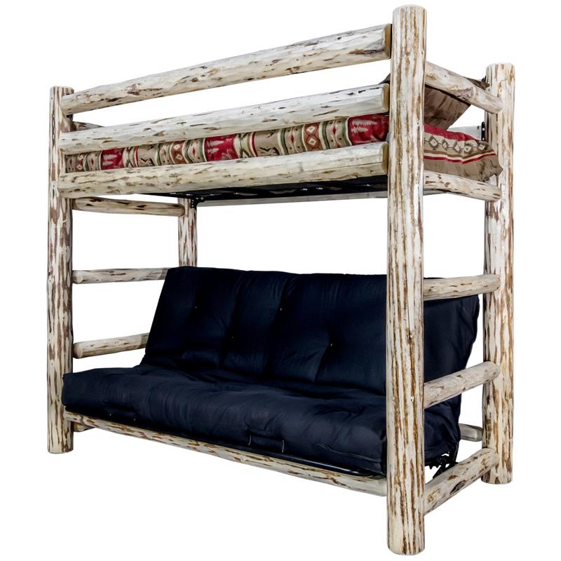 Montana Woodworks Wood Twin Bunk Bed over Full Futon Frame in Natural