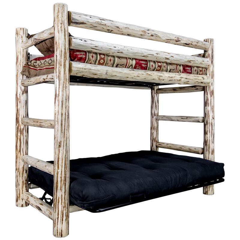 Montana Woodworks Wood Twin Bunk Bed over Full Futon Frame in Natural