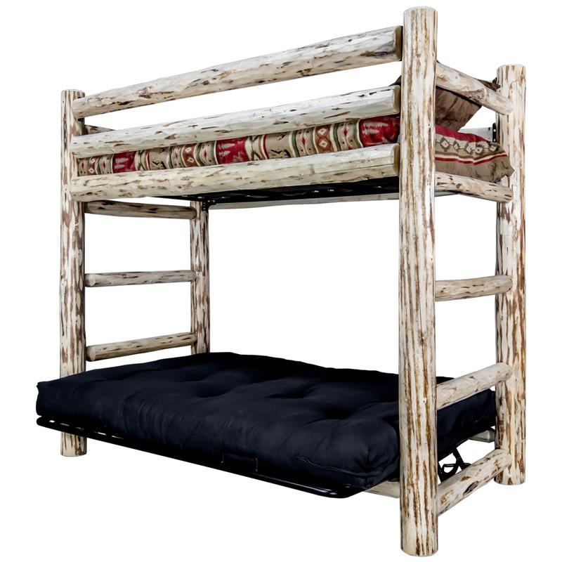 Montana Woodworks Wood Twin Bunk Bed over Full Futon Frame in Natural