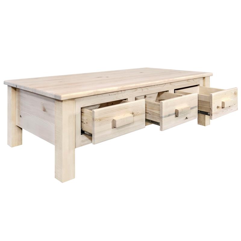 Montana Woodworks Homestead Wood Coffee Table with 6 Drawers in Natural
