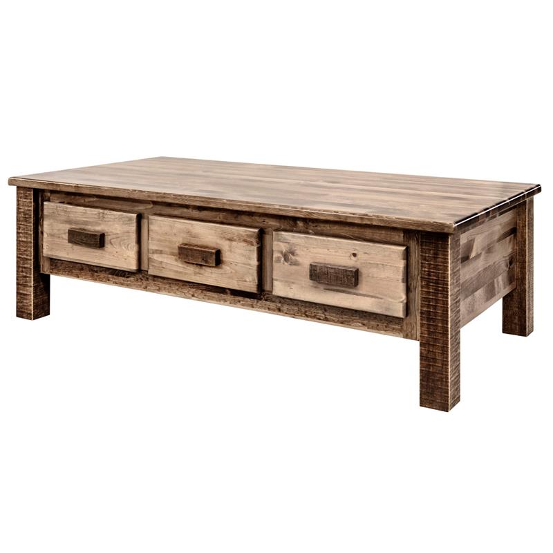 Montana Woodworks Homestead Wood Coffee Table with 6 Drawers in Brown