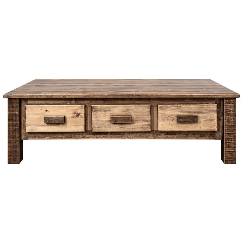 Montana Woodworks Homestead Wood Coffee Table with 6 Drawers in Brown