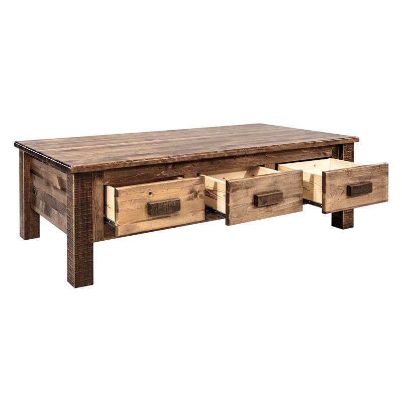 Montana Woodworks Homestead Wood Coffee Table with 6 Drawers in Brown