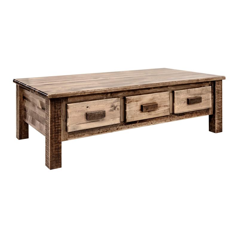 Montana Woodworks Homestead Wood Coffee Table with 6 Drawers in Brown