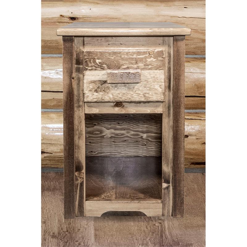 Montana Woodworks Homestead Wood End Table with Drawer in Brown Lacquered