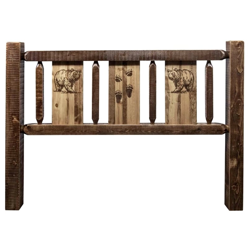 Montana Woodworks Homestead Wood Full Headboard with Bear Design in Brown
