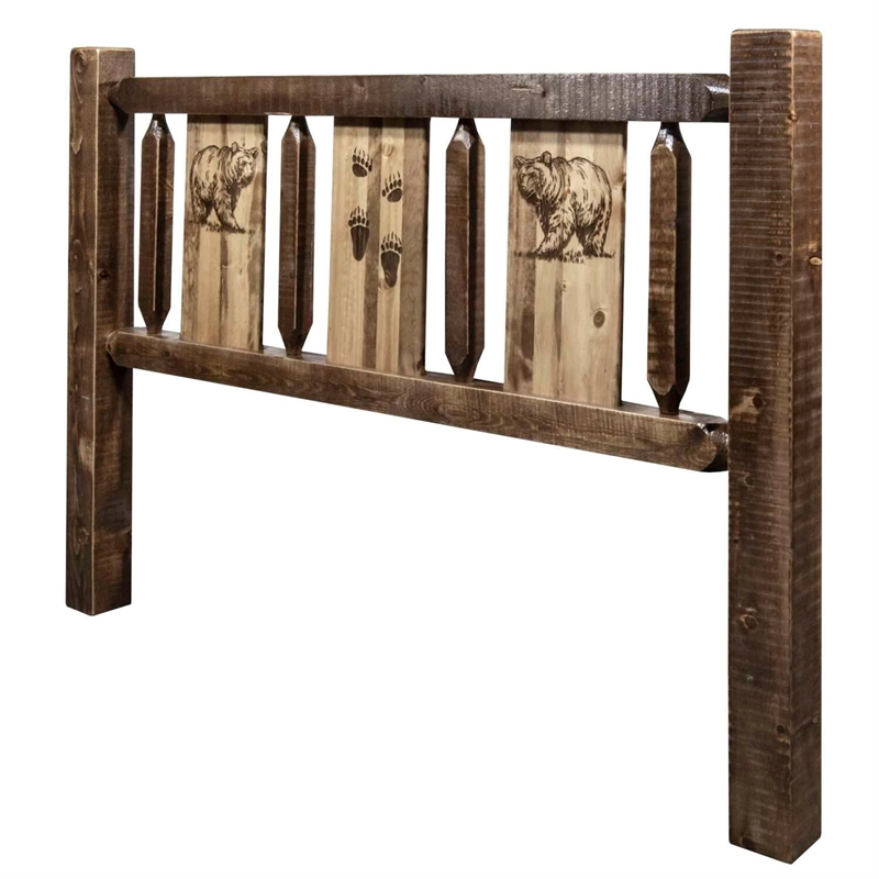 Montana Woodworks Homestead Wood Full Headboard with Bear Design in Brown
