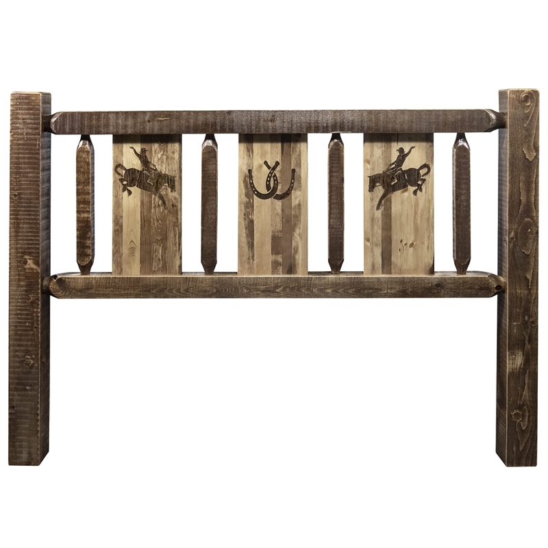 Montana Woodworks Homestead Wood Full Headboard with Bronc Design in Brown