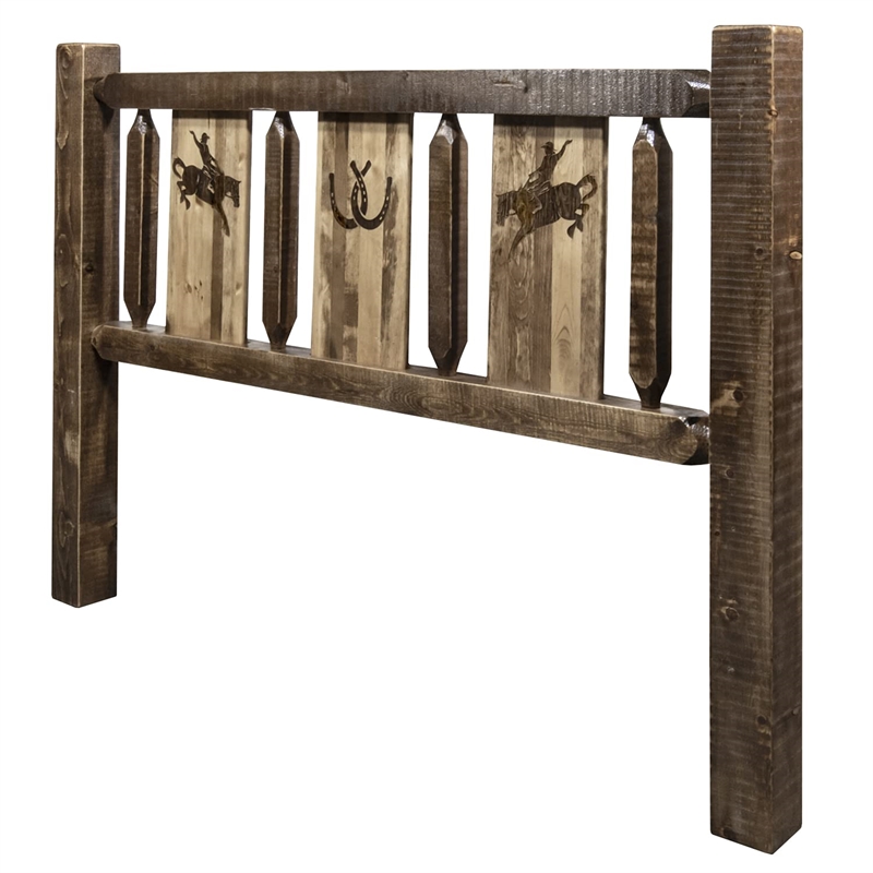 Montana Woodworks Homestead Wood Full Headboard with Bronc Design in Brown