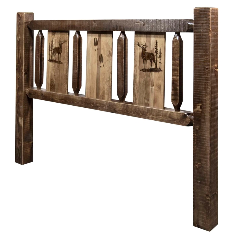 Montana Woodworks Homestead Wood Full Headboard with Elk Design in Brown