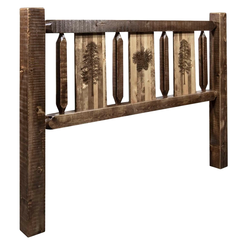 Montana Woodworks Homestead Wood Full Headboard with Pine Design in Brown